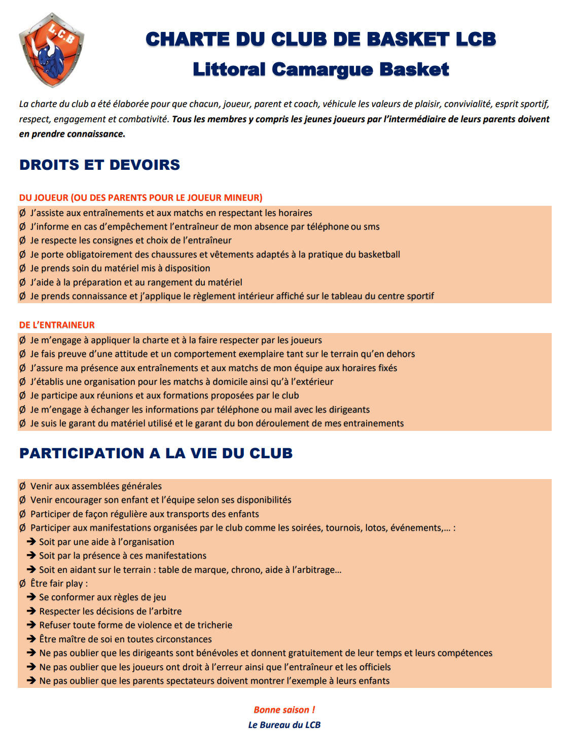 Charte LCB Charte LCB