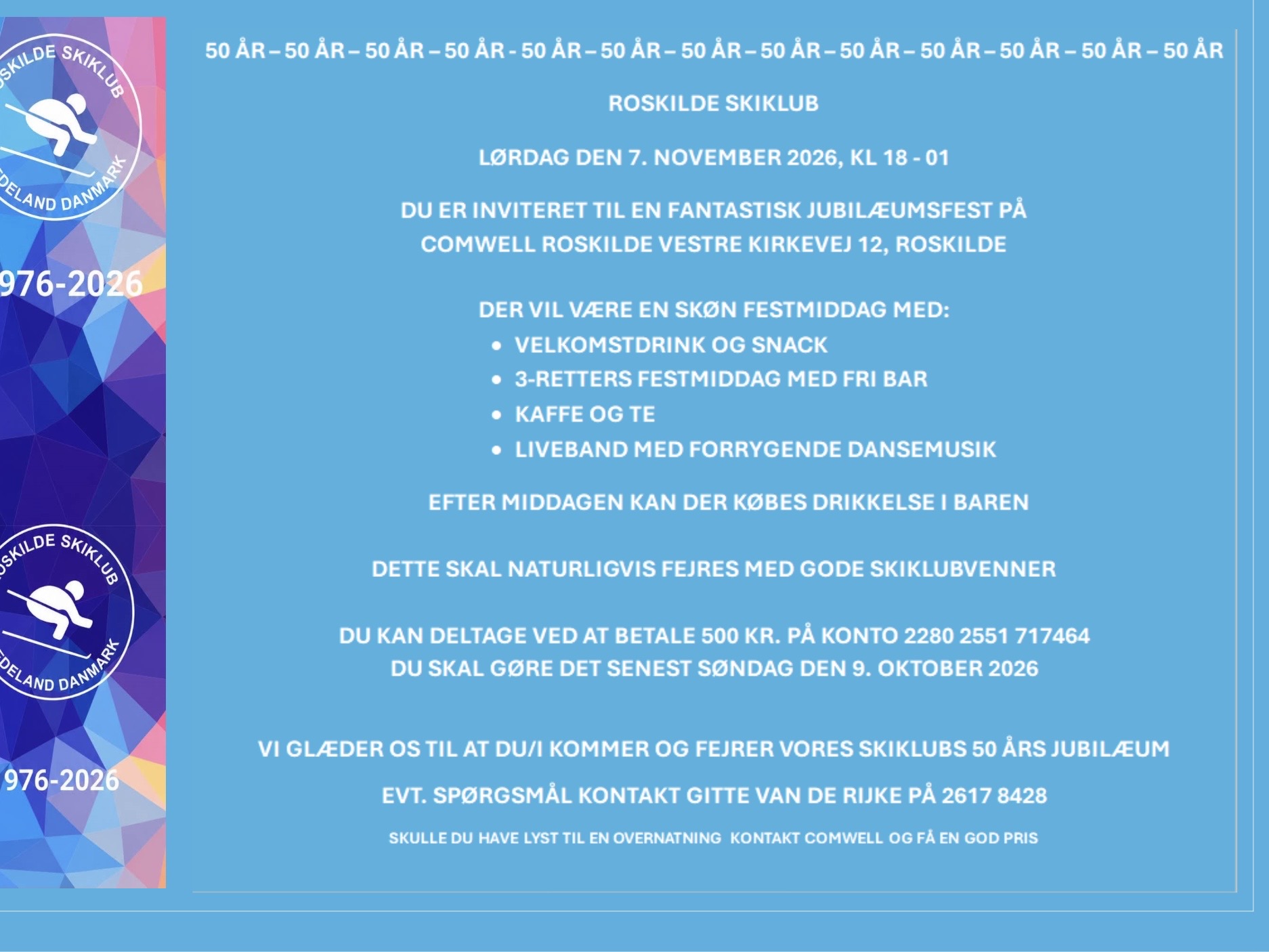 Invitation til Skiklubbens 50 Års Jubilæumsfest