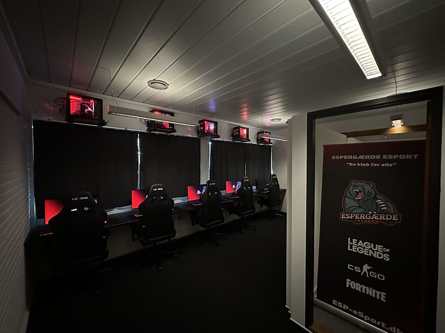 Det lille lokale med fem gaming-pladser og PC'erne på hylder over skærmene